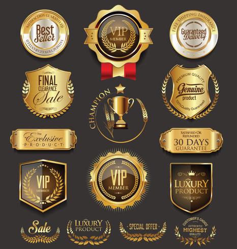 Luxe premium gouden insignes en labels vector