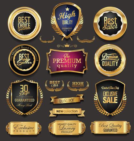 Luxe premium gouden insignes en labels vector