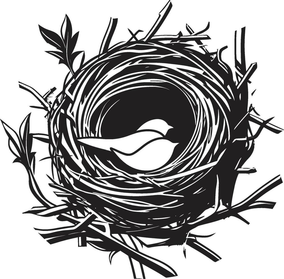eenvoud in vlucht zwart vector vogel nest de charme van zwart vogel nest logo
