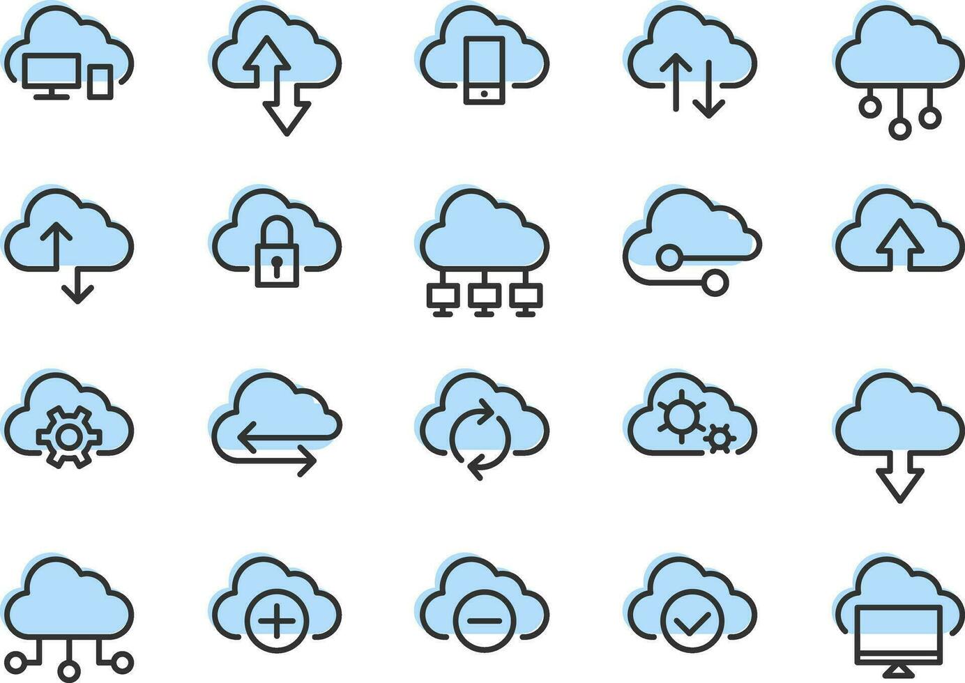 reeks van technologie icoon vector wolk berekenen verbinding. groot gegevens globaal server. lijn ontwerp symbool.