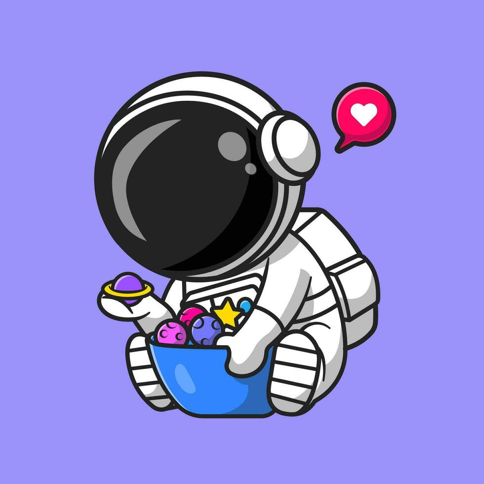 schattig astronaut met planeet snoep kom tekenfilm vector icoon illustratie. technologie voedsel icoon concept geïsoleerd premie vector. vlak tekenfilm stijl