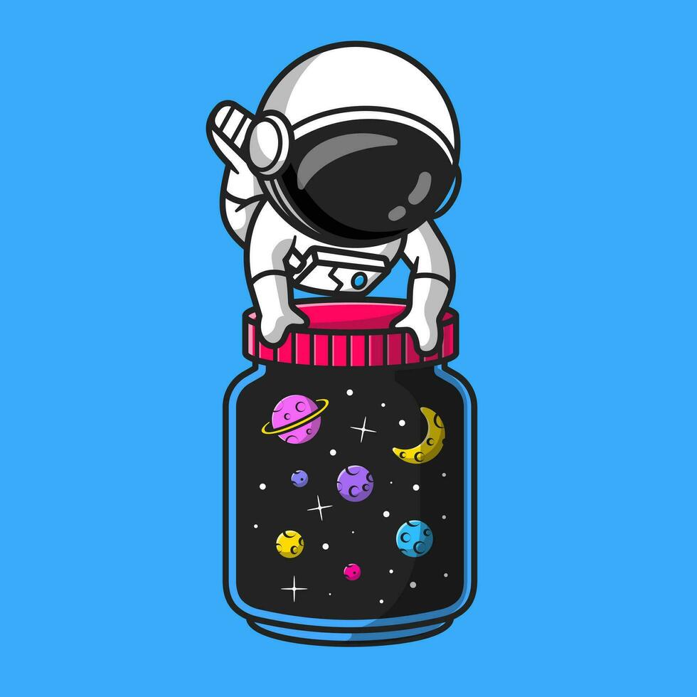 schattig astronaut met pot van heelal ruimte tekenfilm vector icoon illustratie. technologie ruimte icoon concept geïsoleerd premie vector. vlak tekenfilm stijl