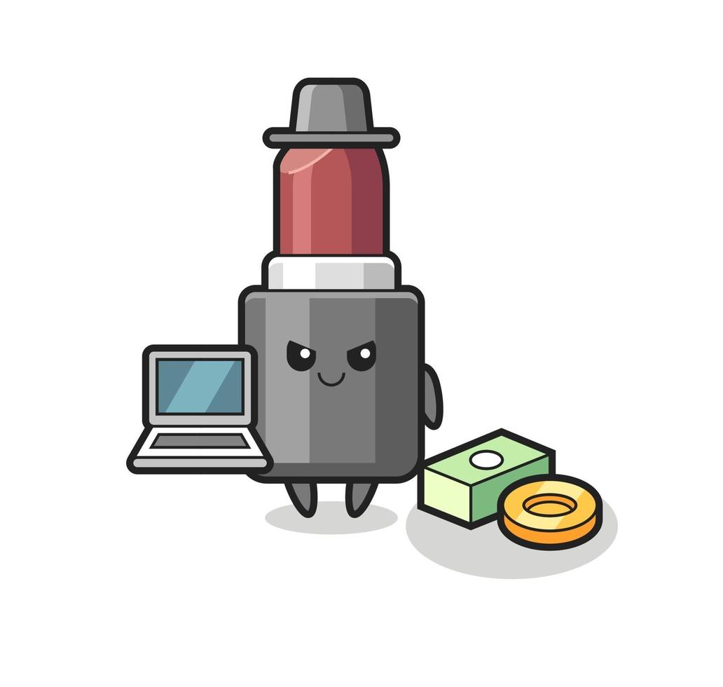 mascotteillustratie van lippenstift als hacker vector