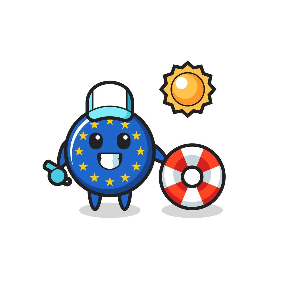 cartoon mascotte van europa vlag badge als strandwacht vector