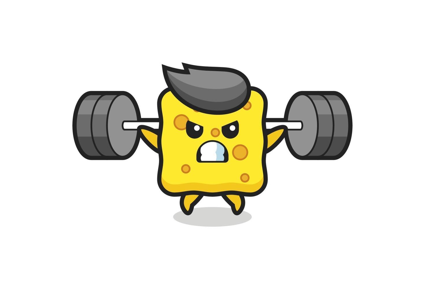 spons mascotte cartoon met een barbell vector