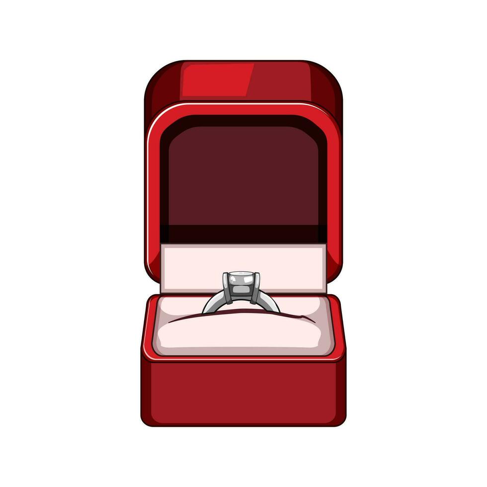 romantisch voorstel ring doos tekenfilm vector illustratie