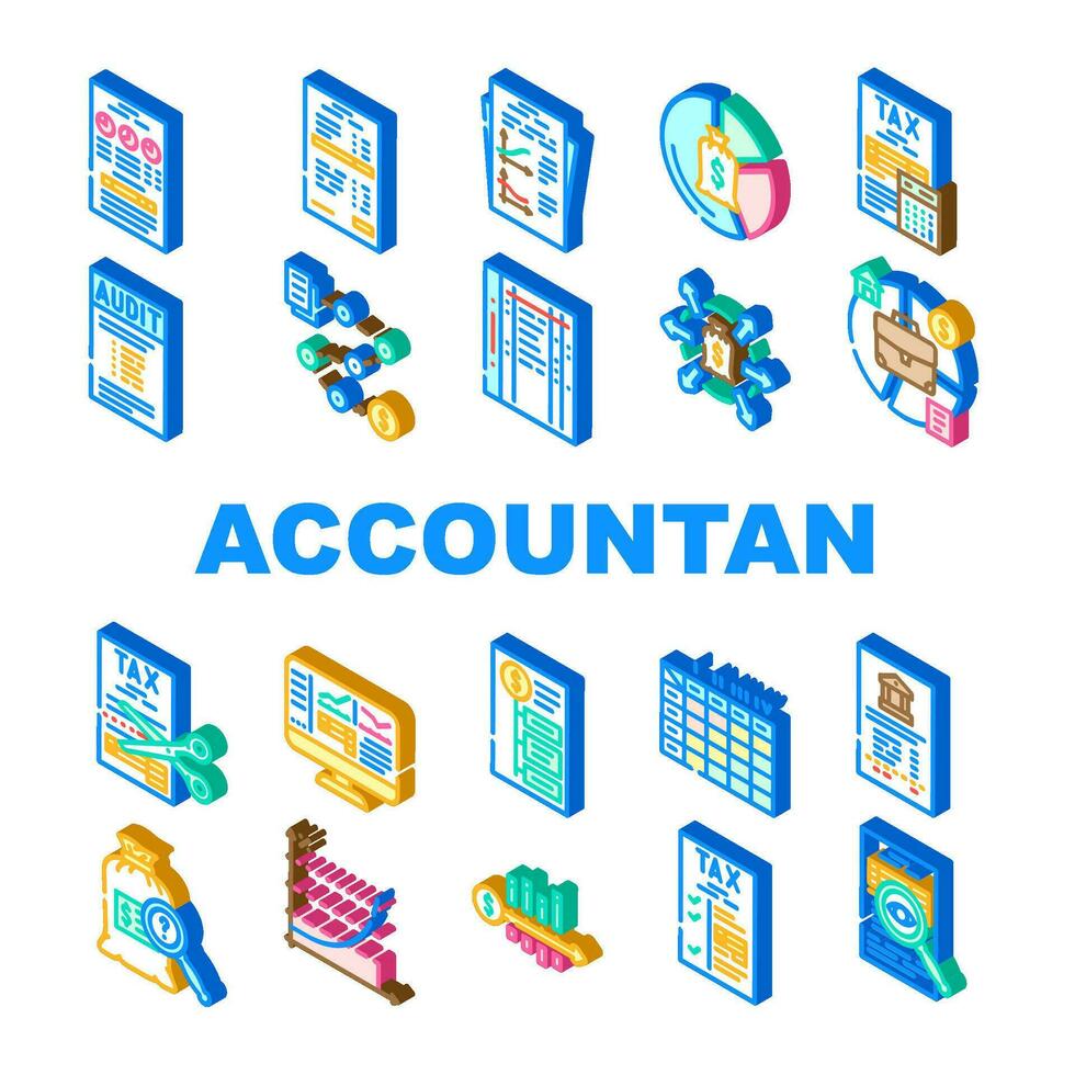 accountant professioneel belasting pictogrammen reeks vector