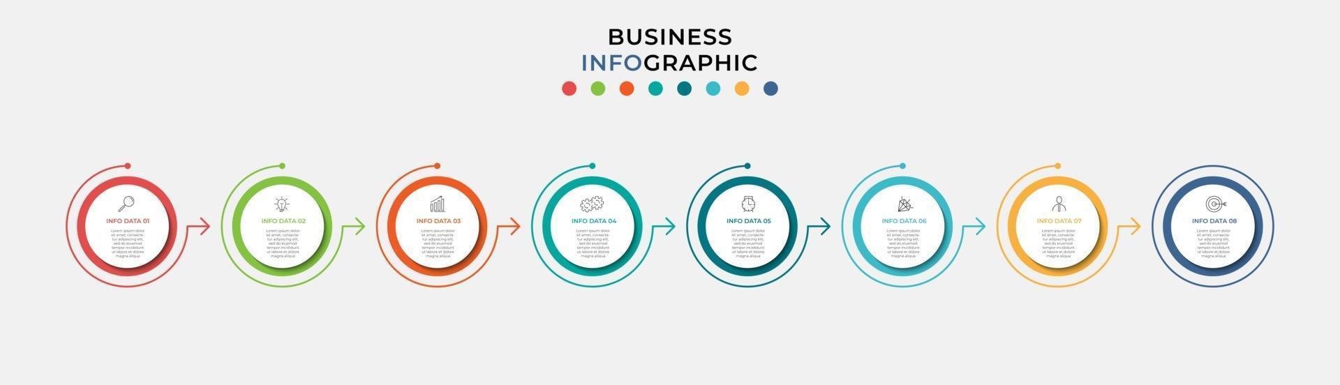 infographic zakelijke ontwerpsjabloon met pictogrammen en 8 opties of stappen vector