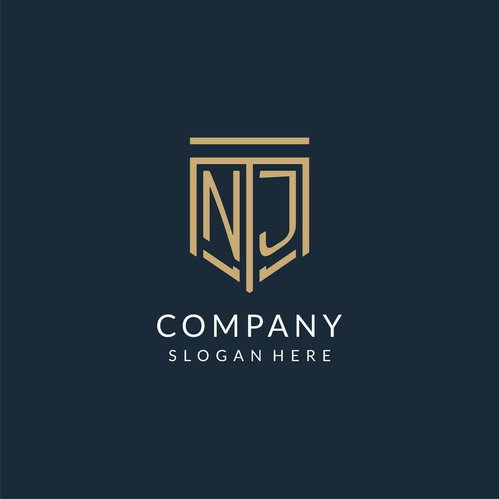 eerste nj schild logo monoline stijl, modern en luxe monogram logo ontwerp vector