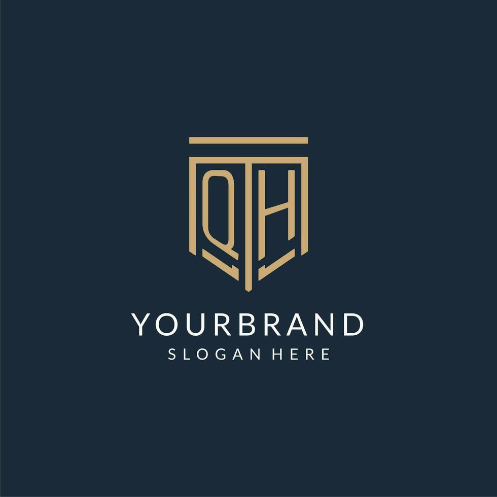 eerste qh schild logo monoline stijl, modern en luxe monogram logo ontwerp vector