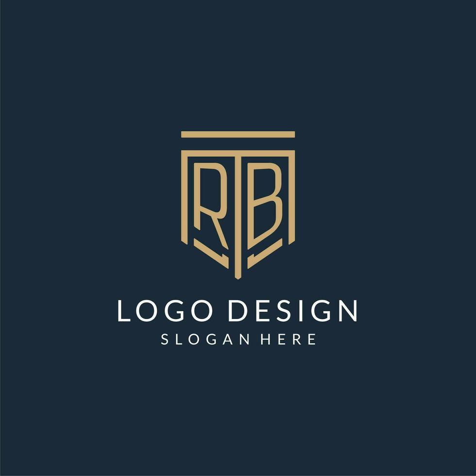 eerste rb schild logo monoline stijl, modern en luxe monogram logo ontwerp vector