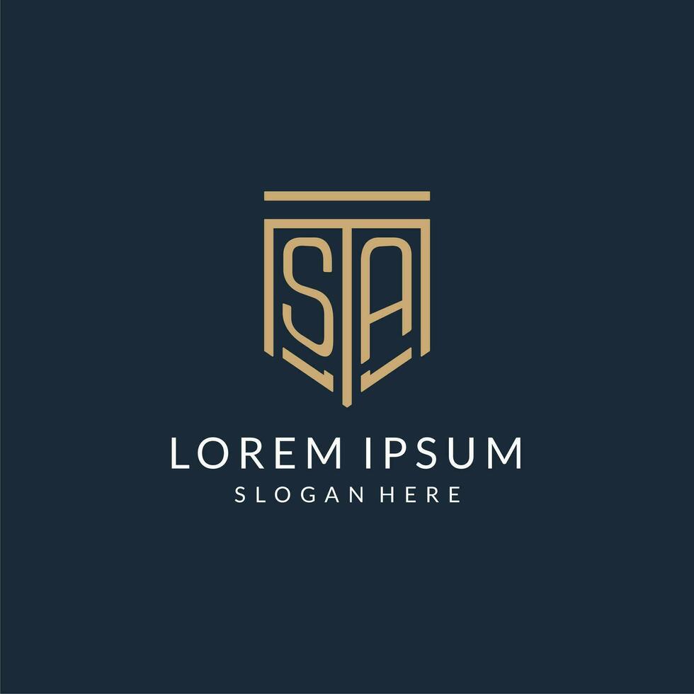 eerste sa schild logo monoline stijl, modern en luxe monogram logo ontwerp vector