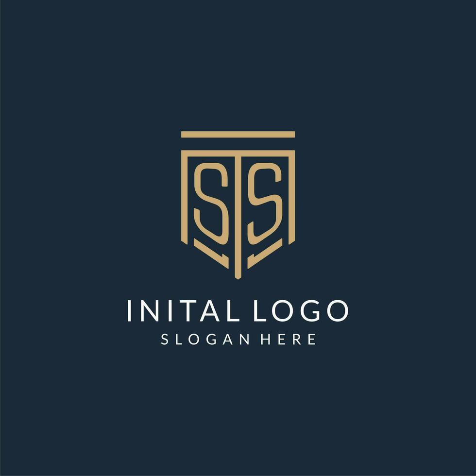 eerste ss schild logo monoline stijl, modern en luxe monogram logo ontwerp vector