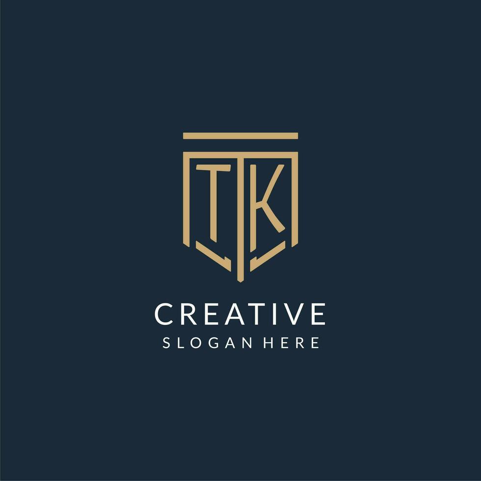 eerste tk schild logo monoline stijl, modern en luxe monogram logo ontwerp vector