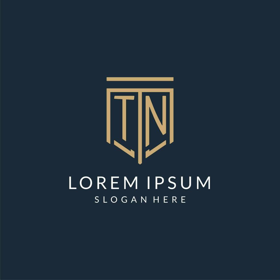 eerste tn schild logo monoline stijl, modern en luxe monogram logo ontwerp vector