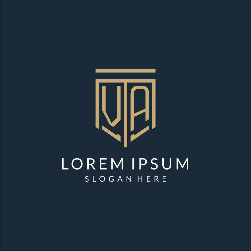 eerste va schild logo monoline stijl, modern en luxe monogram logo ontwerp vector