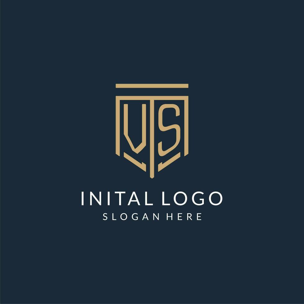 eerste vs schild logo monoline stijl, modern en luxe monogram logo ontwerp vector