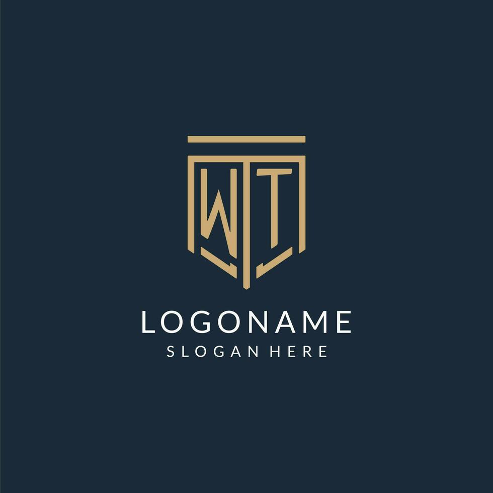 eerste wt schild logo monoline stijl, modern en luxe monogram logo ontwerp vector