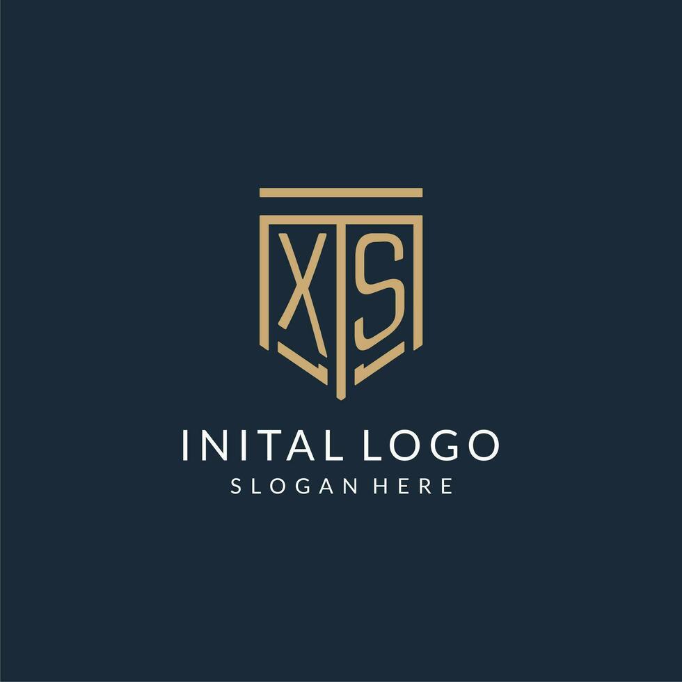 eerste xs schild logo monoline stijl, modern en luxe monogram logo ontwerp vector