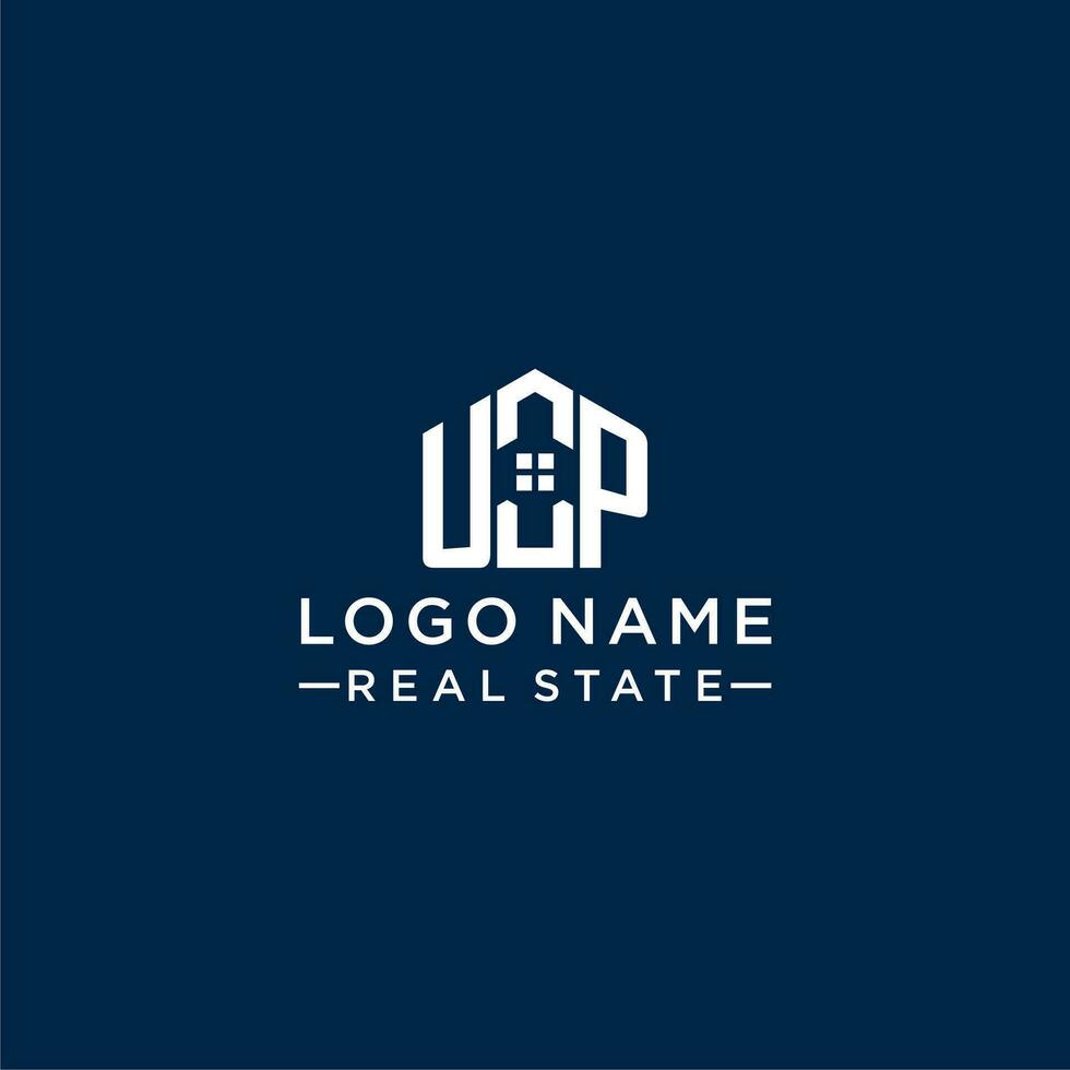 eerste brief omhoog monogram logo met abstract huis vorm geven aan, gemakkelijk en modern echt landgoed logo ontwerp vector