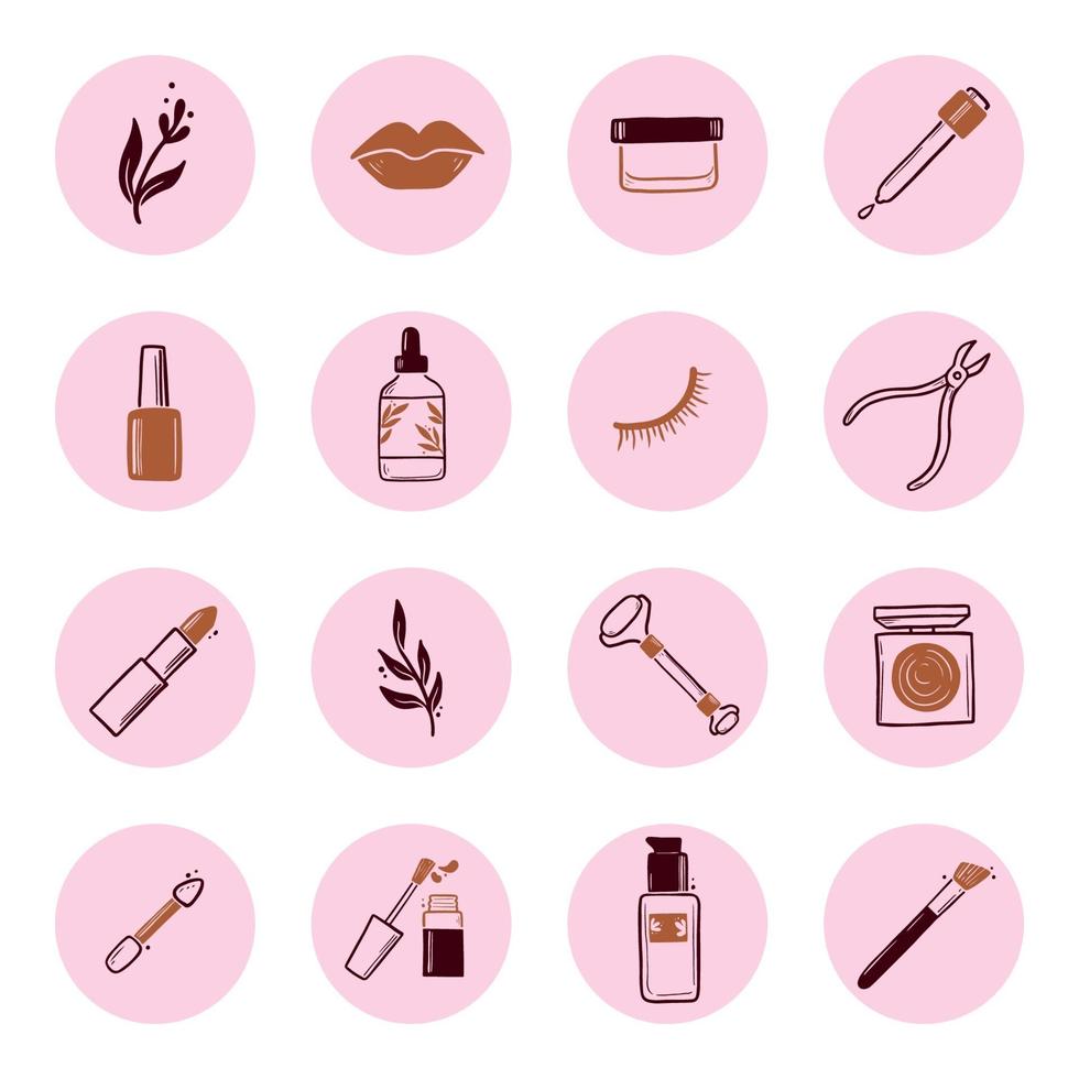 set van schoonheidsmake-up insta verhaal hoogtepunt vector