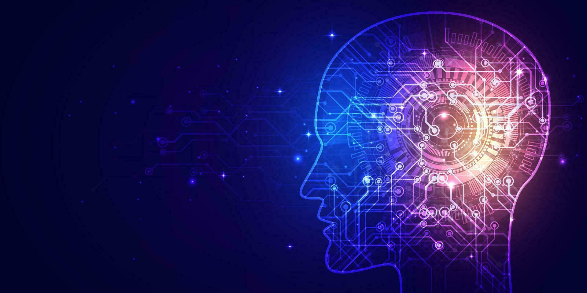 abstract digitaal technologie hersenen futuristisch, ai kunstmatig intelligentie- blauw achtergrond, cyber wetenschap Gezondheid techniek, innovatie babbelen toekomst groot gegevens, internet netwerk verbinding, wolk hi-tech vector