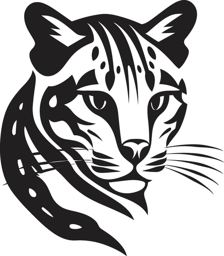 mysticus jager zwart ocelot heraldiek icoon elegant intrigeren ocelot logo in ebbehout vector