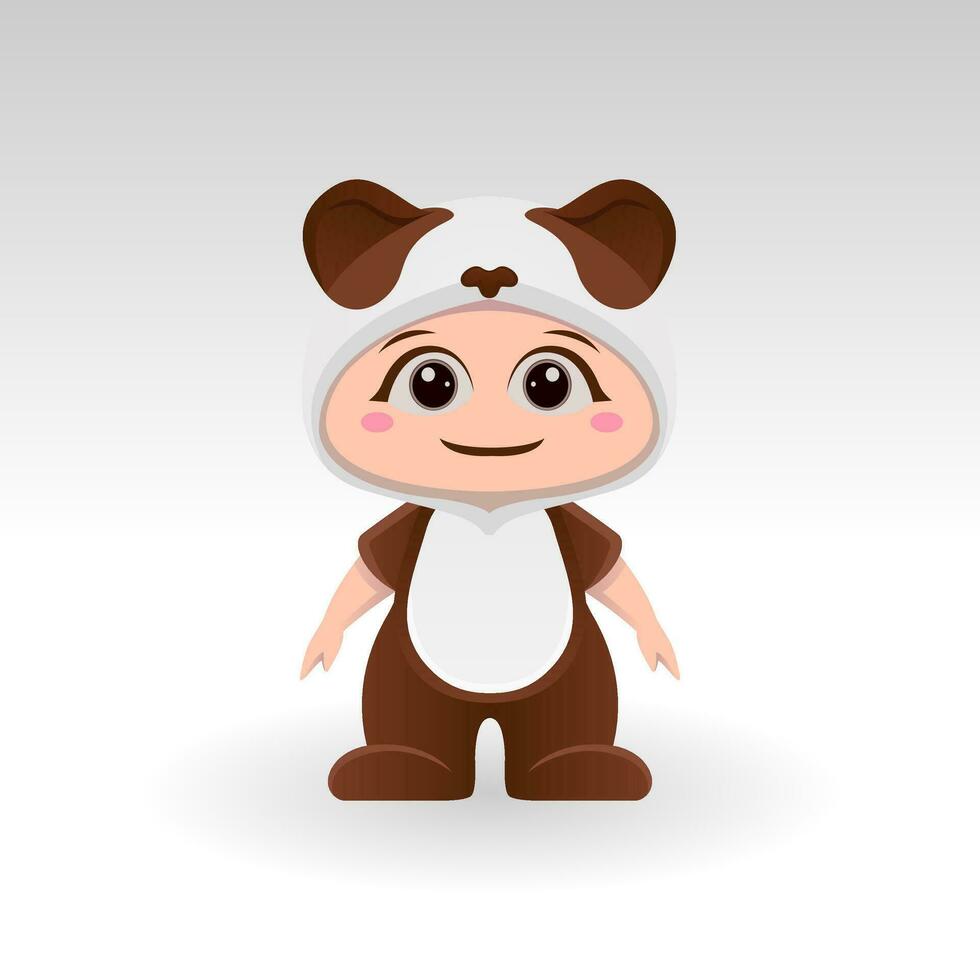 schattig panda met tekenfilm icoon vector illustratie. schattig beer mascotte kostuum concept geïsoleerd premie vector. vlak tekenfilm stijl