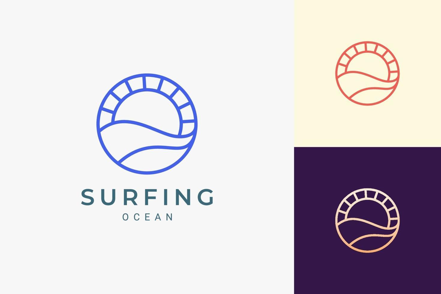 oceaan- of waterthema-logo met golven en zon in cirkel vector