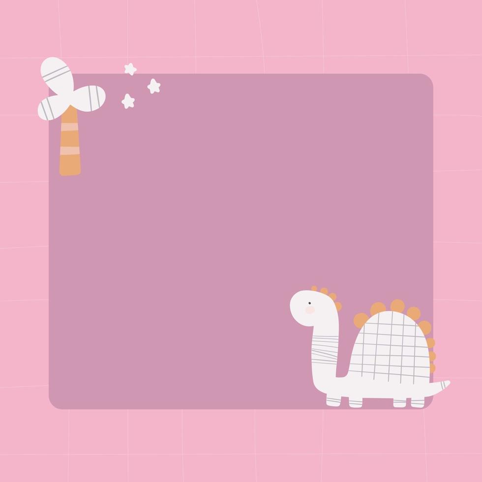 schattige dinosaurus met een vlek frame in eenvoudige cartoon handgetekende stijl. vector