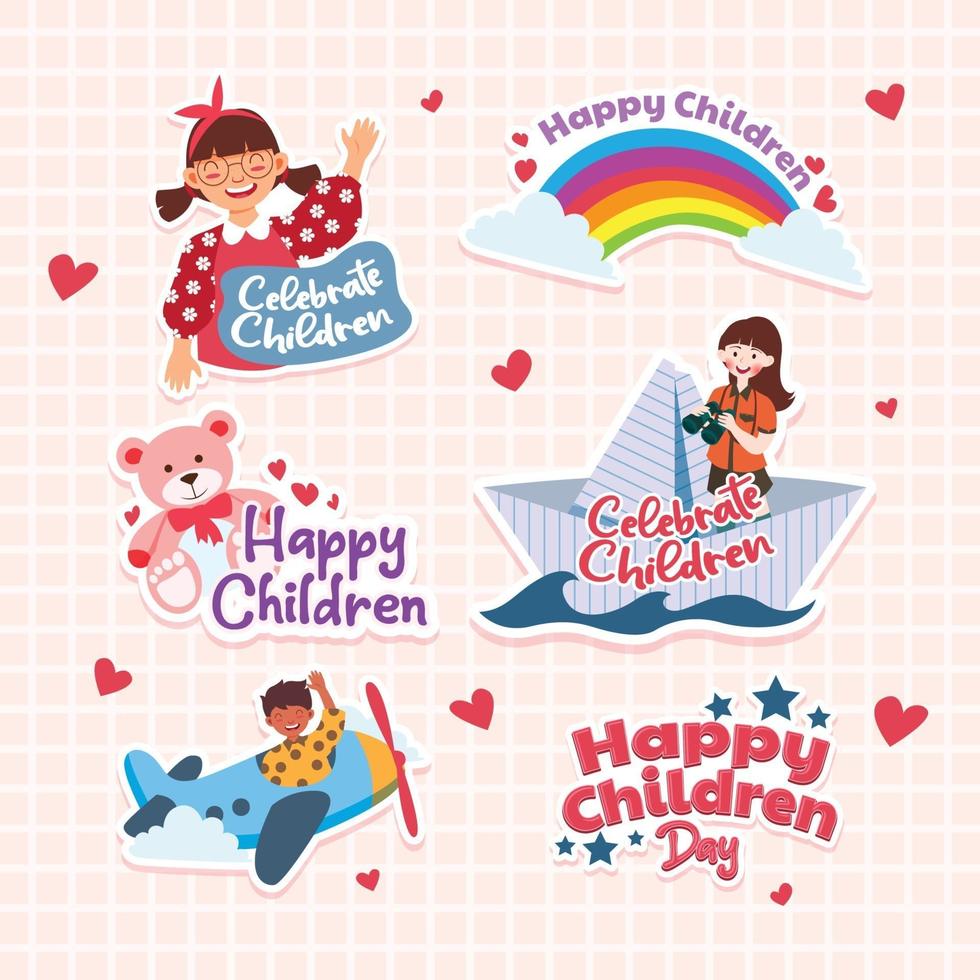 stickersjabloon voor gelukkige kinderen vector