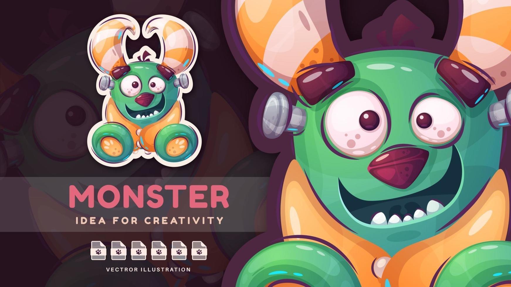 stripfiguur grappig monster - schattige sticker vector