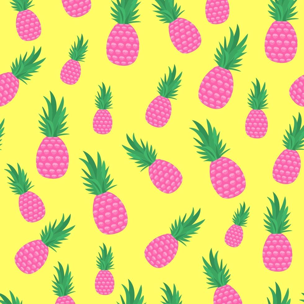 roze ananas naadloos patroon op gele achtergrond. vector
