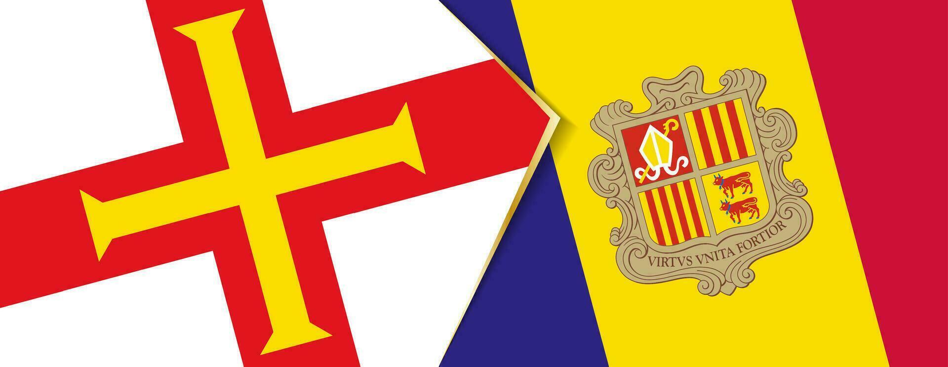 Guernsey en Andorra vlaggen, twee vector vlaggen.