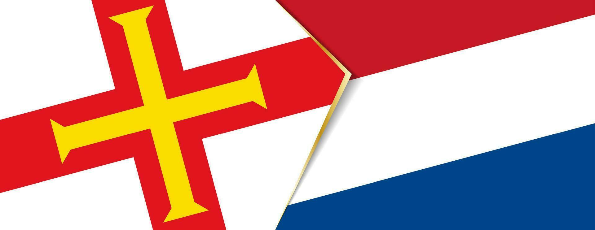 Guernsey en Nederland vlaggen, twee vector vlaggen.