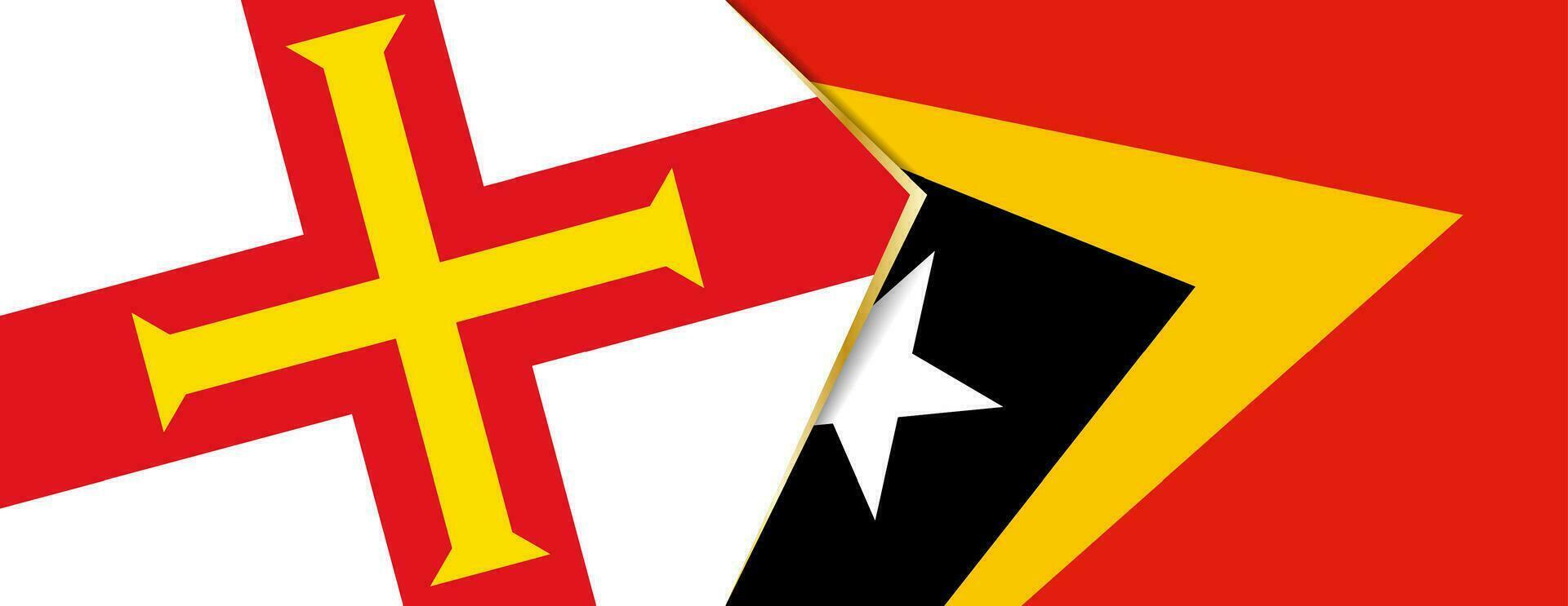 Guernsey en oosten- Timor vlaggen, twee vector vlaggen.