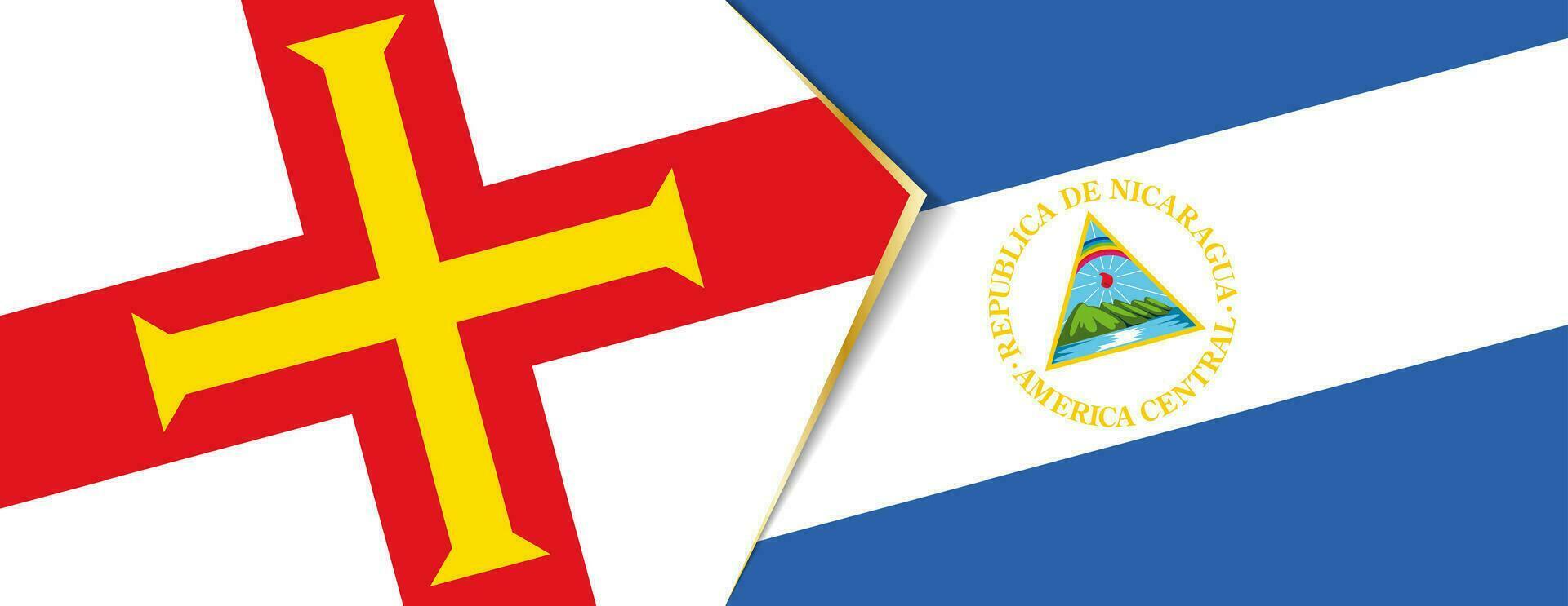 Guernsey en Nicaragua vlaggen, twee vector vlaggen.