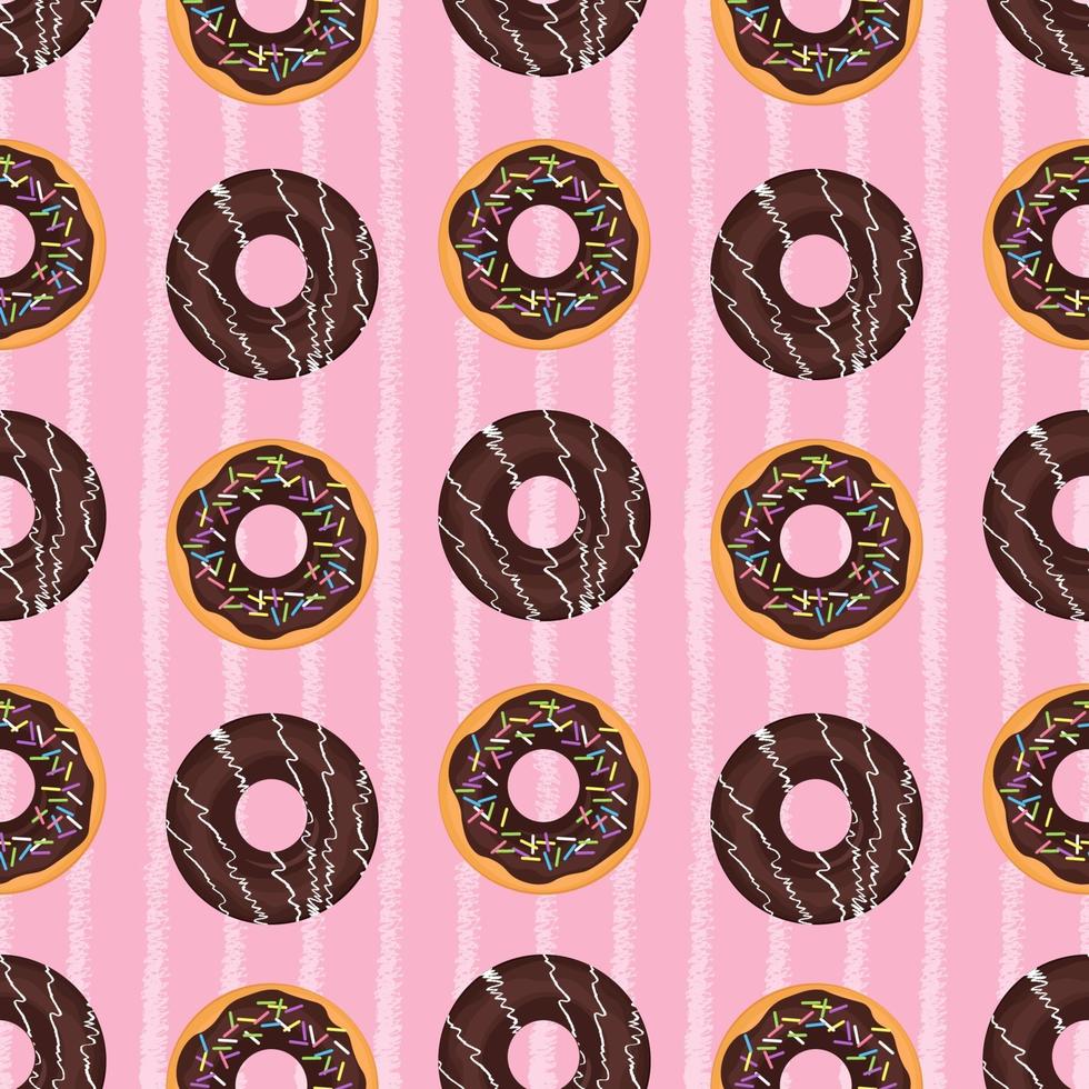 donut naadloze patroon. chocolade donuts op een roze achtergrond vector