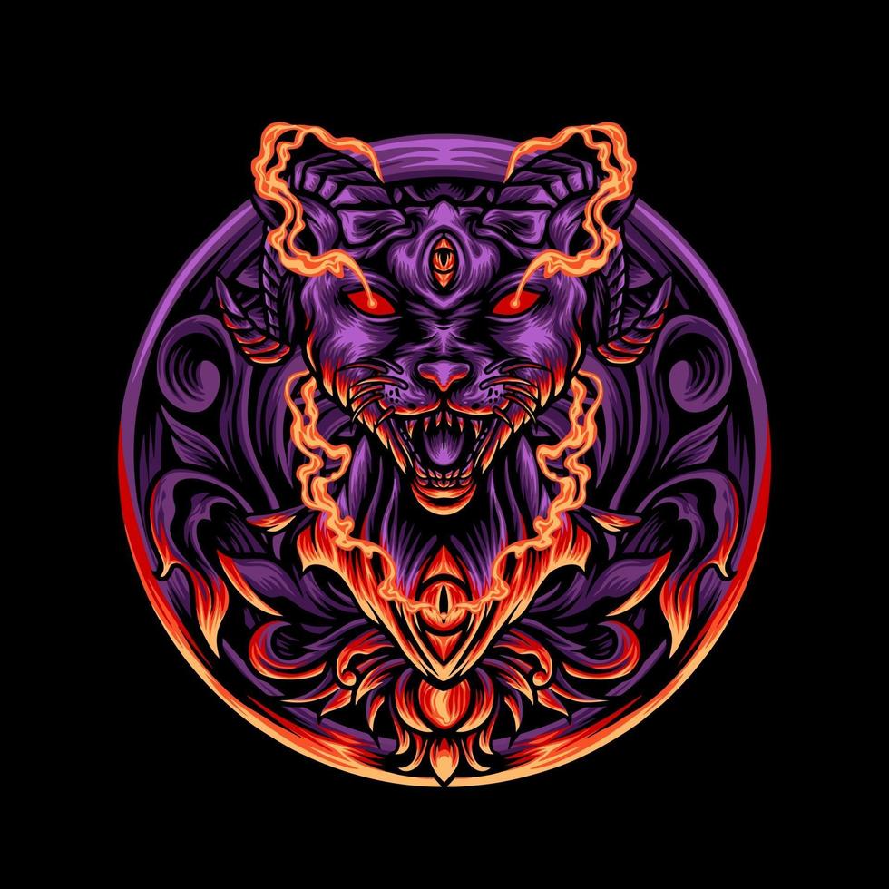 duivel kat met ornamenten vector
