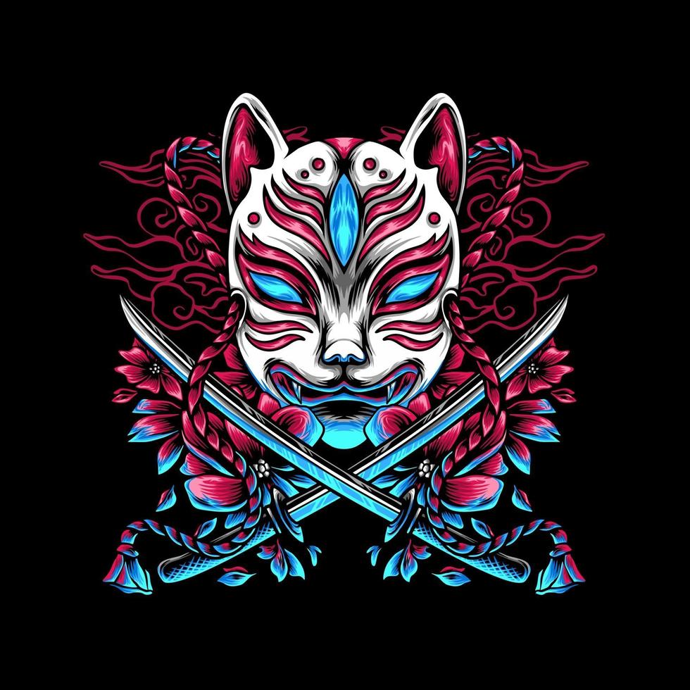 de kitsune japan en zwaarden vector