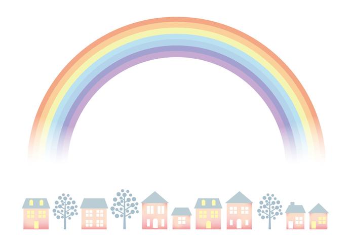 Pastelkleurig stadsbeeld met de regenboog. vector