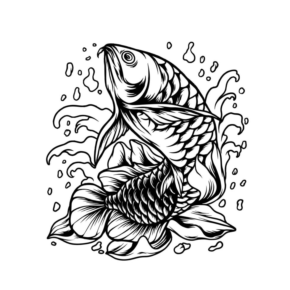 arowana vis met bloemen silhouet vector