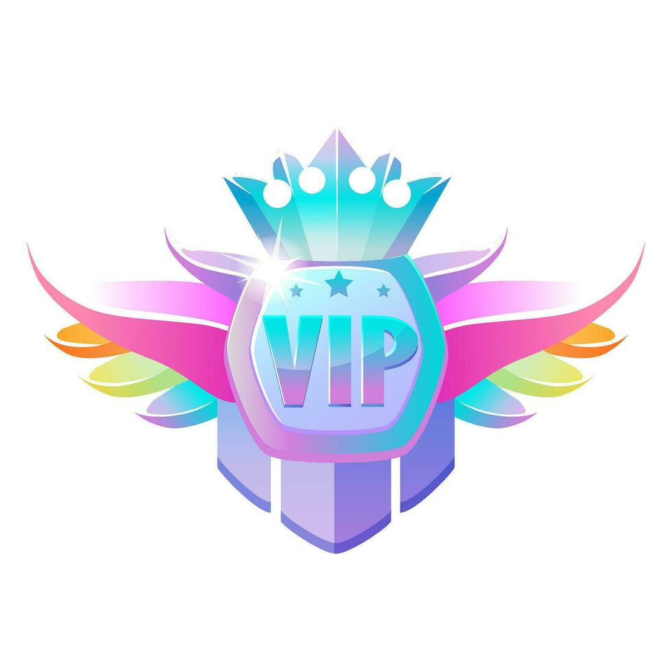 vip insigne met Vleugels en kroon. vector ontwerp