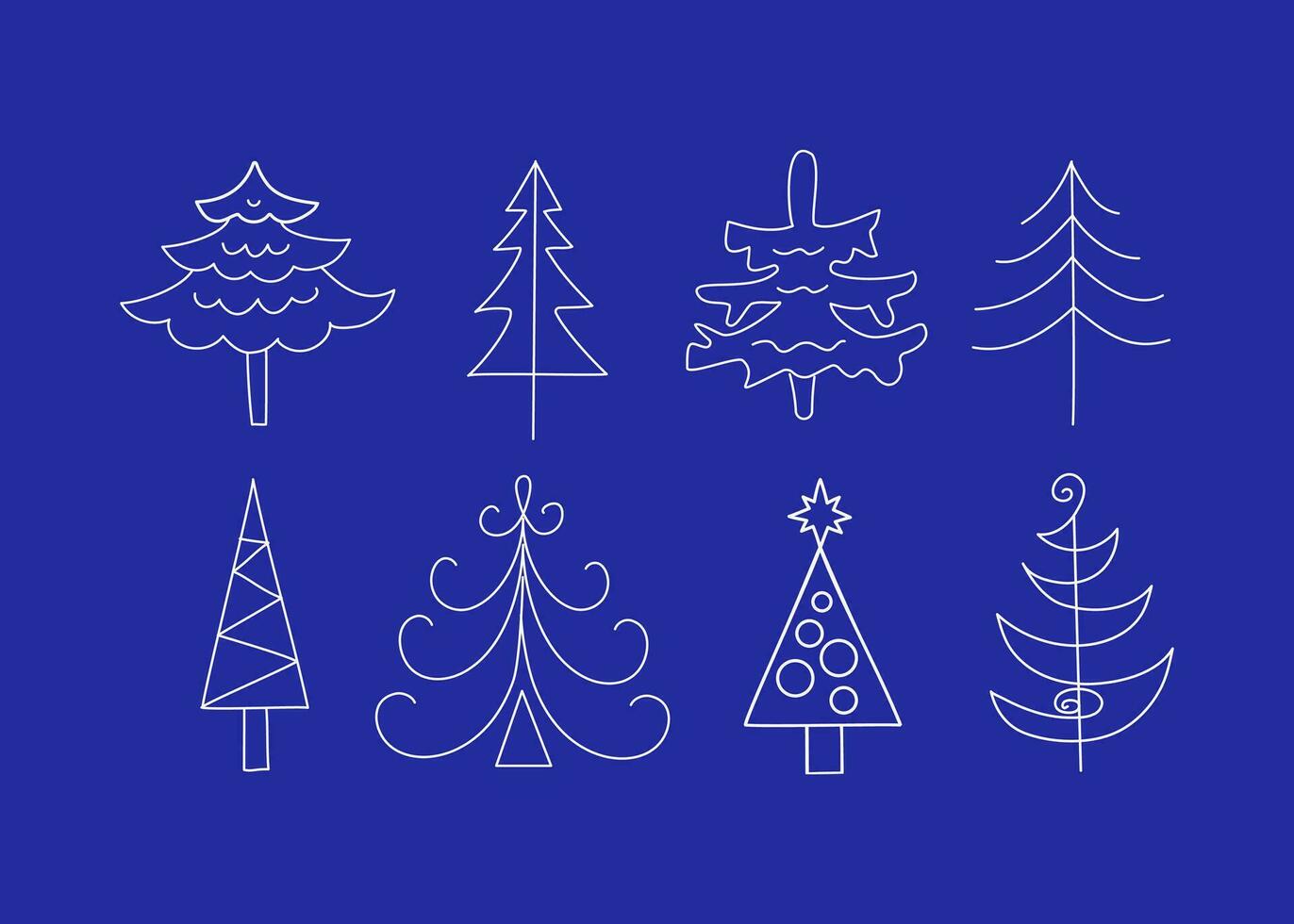 reeks van Kerstmis bomen in tekening stijl. pictogrammen. nieuw jaar vector illustratie, geïsoleerd achtergrond.