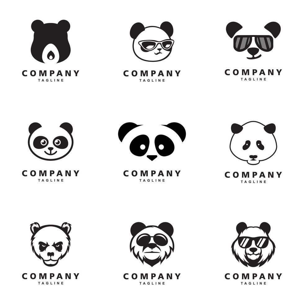 beer hoofd, beer en panda mascotte logo set vector pictogram illustratie