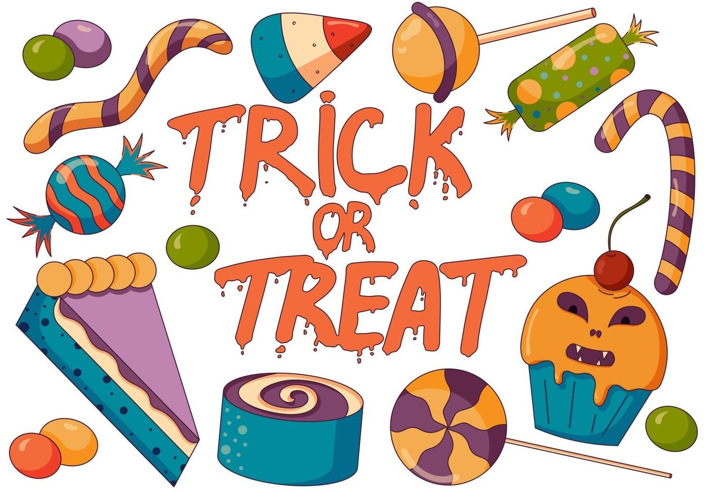 concept illustratie van trick or treat snoep mix, halloween-feest. vector