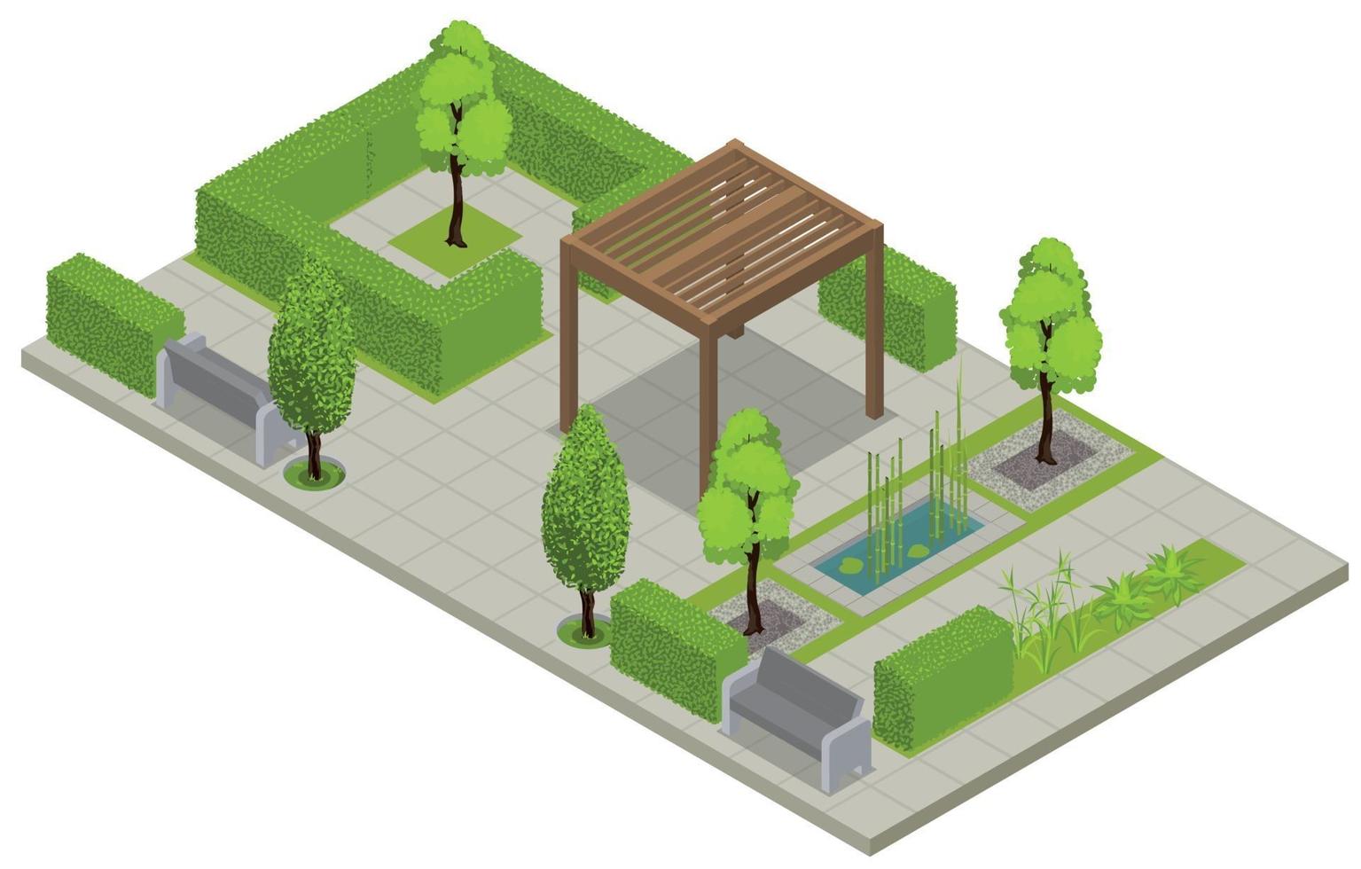 tuinontwerp isometrische compositie vector