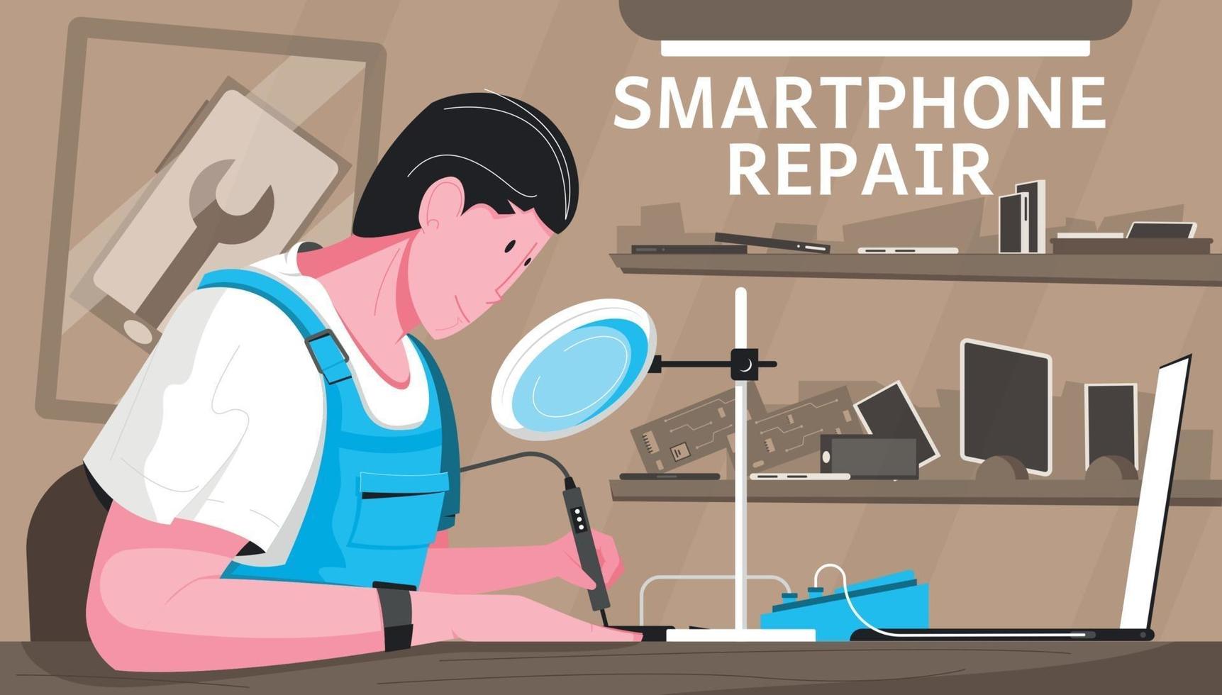 smartphone reparatie platte compositie vector