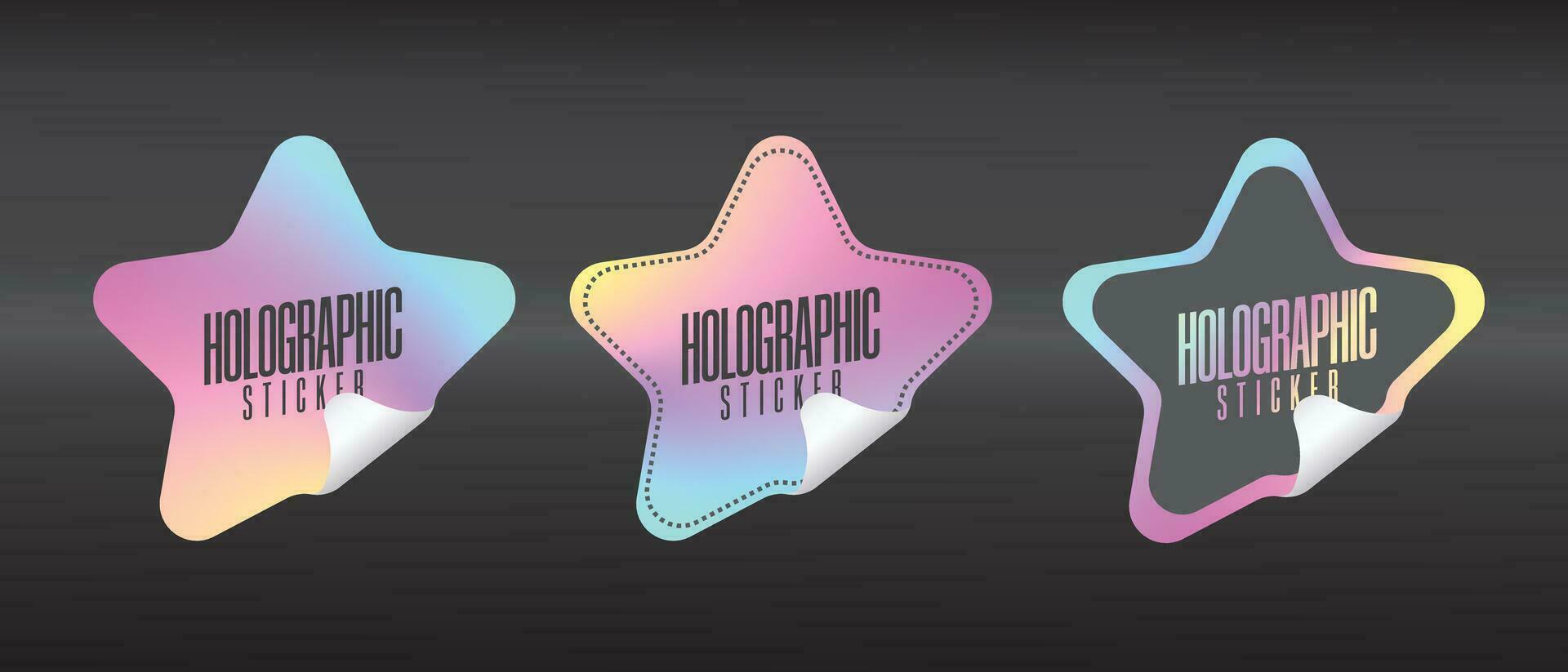 holografische sticker voor geschenken, kromtrekt, presenteert, speelgoed, boeken, met gloeiend kleurrijk ontwerp vector