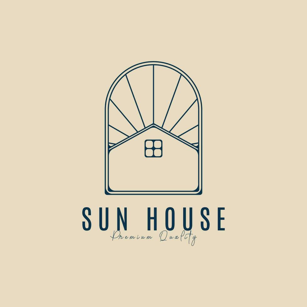 zon huis lijn kunst logo minimalistische ontwerp met embleem vector illustratie ontwerp